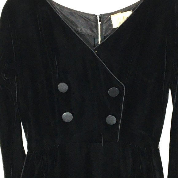 Vintage 50's Black Velvet Long Sleeve Cocktail Party Dress, LBD, 60's Wiggle - Picture 12 of 16